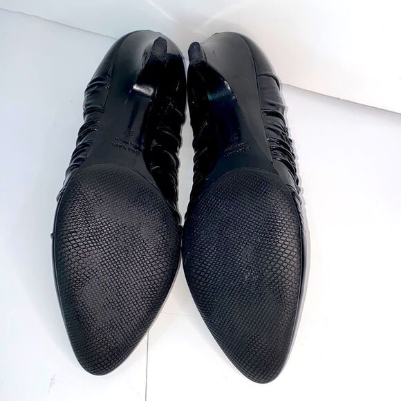 Prada Black Patent Leather Runched Ballet Pump Kitten Heel Size EU 37 - Picture 9 of 17